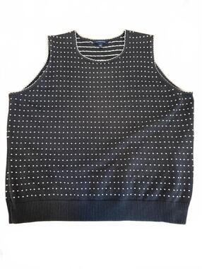 Lands' End Black Sleeveless Sweater Vest with White Dot Pattern
